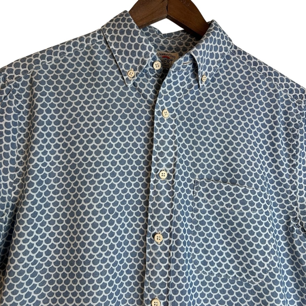 Faherty Geometric Button Down Shirt Mens Small Blue Preppy Cotton Classic